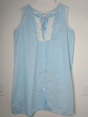 Vtg Montgomery Ward L 18/20 Light Blue Nightgown Lace Sleeveless Tie Front
